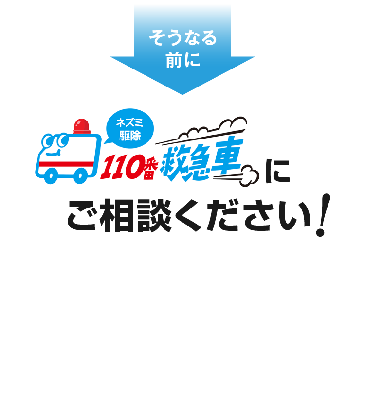 そうなる前にネズミ駆除110番救急車にご相談ください!